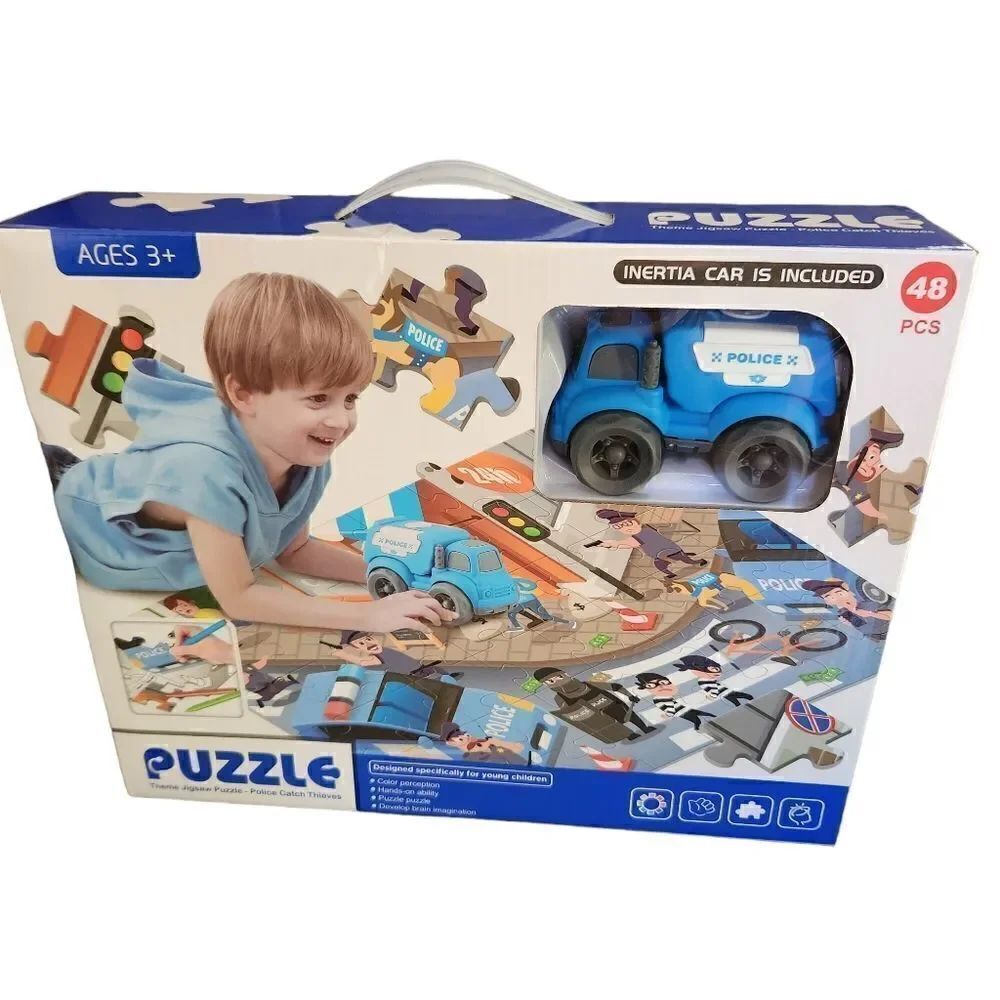 DIY Coloring Jigsaw Puzzle with Car and Markers Police